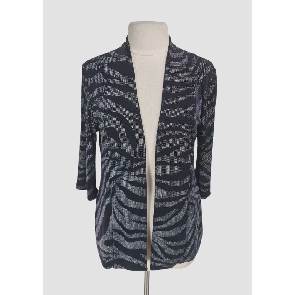 Chico's Women Open Front Cardigan Sz 1(8) Purple Gold Metallic Animal Print 64P